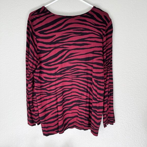 Chicos Womens Size 3 Black Red Animal Print Long Sleeve Top Blouse - Picture 2 of 6